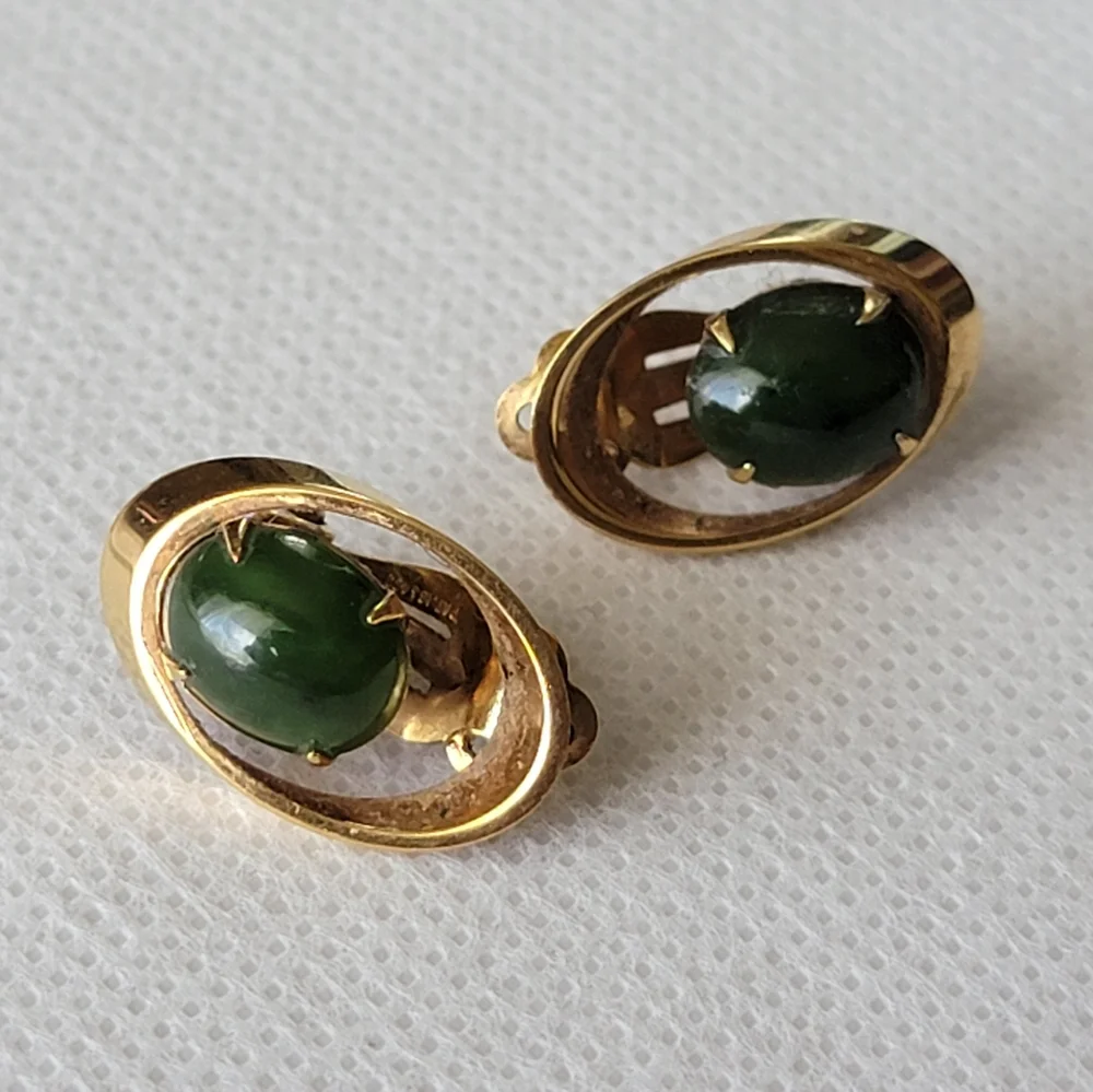 Vintage Karatclad by Bell Jade Earrings 22k HGE Clip On Earrings